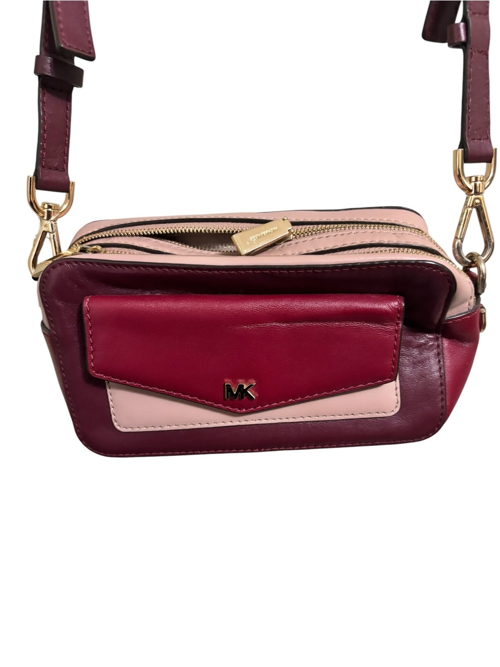 MICHEAL KORS BURGUNDY COLOR BLOCK CROSS BODY - Picture 1 of 7